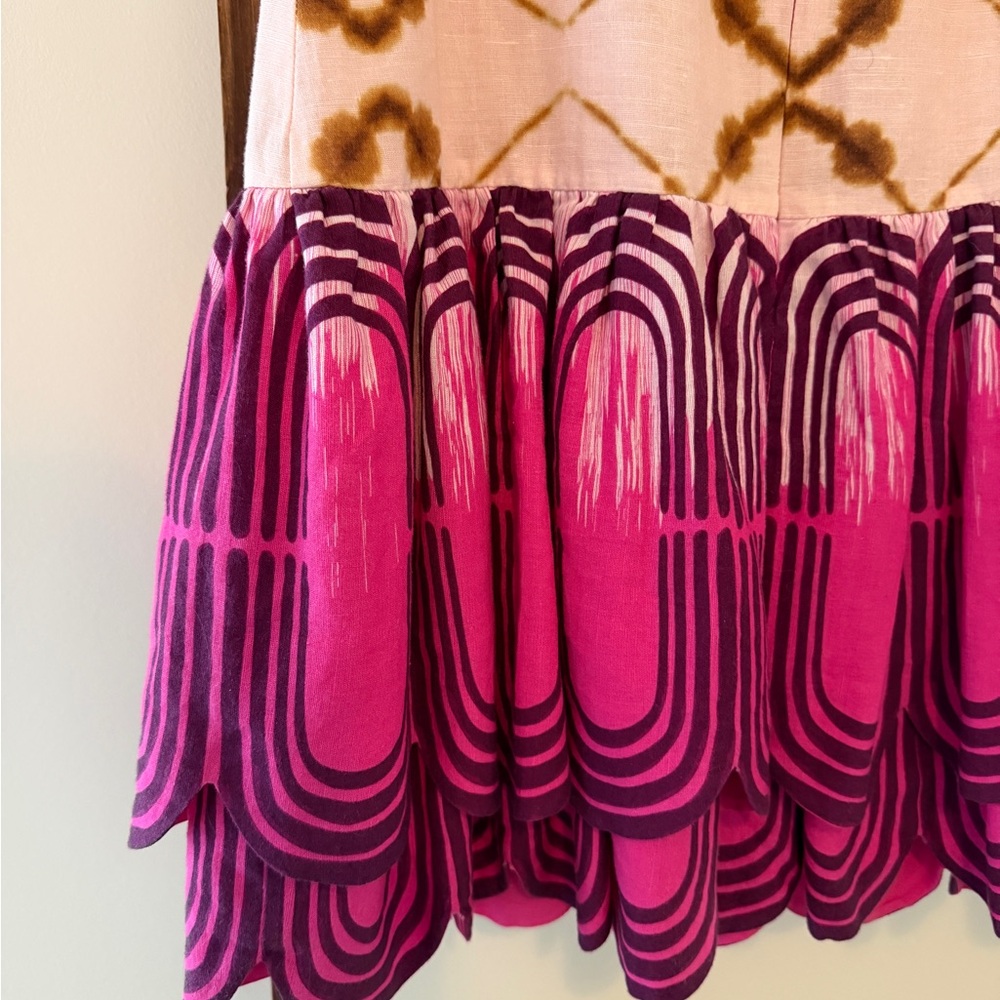 Women's Pink Patterned Tiered Dress